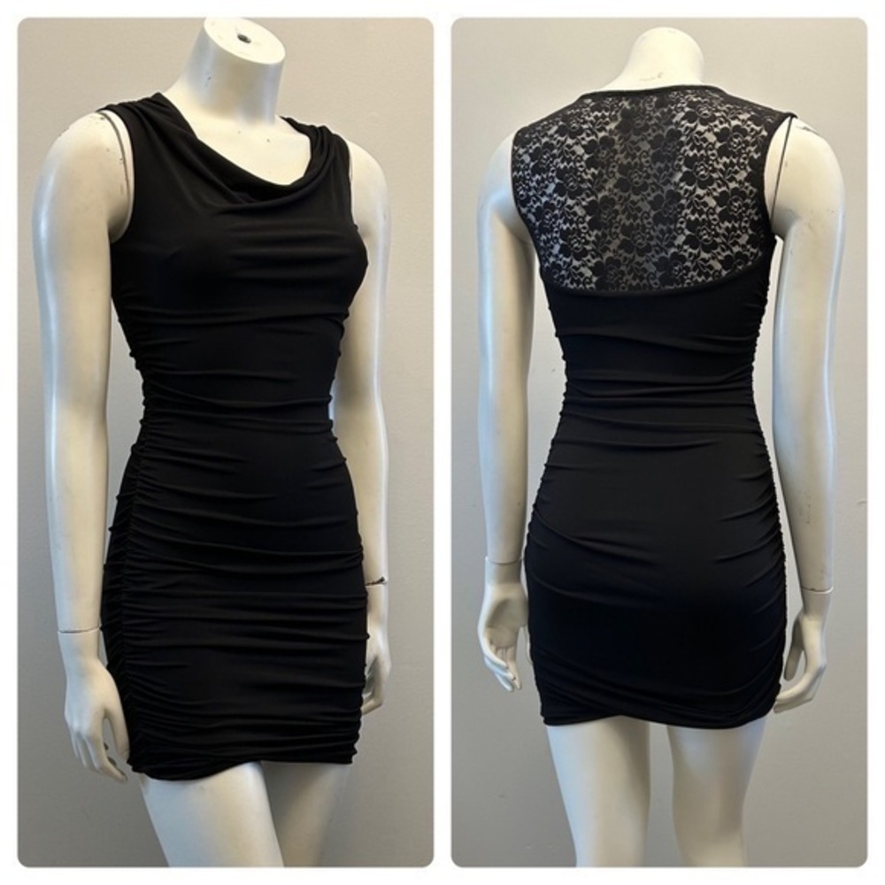 SWEET STORM black fitted sleeveless dress with lace detail on back. Stretch.